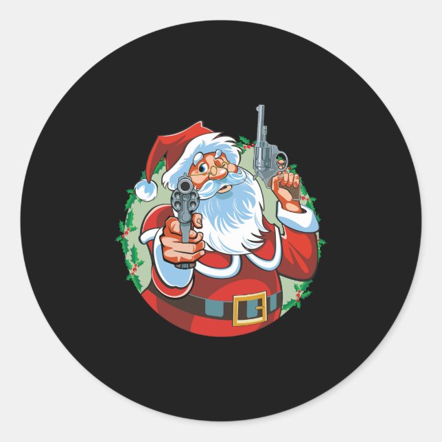 Pegatina Redonda mala santa claus con armas - navidades divertidos (Anverso)