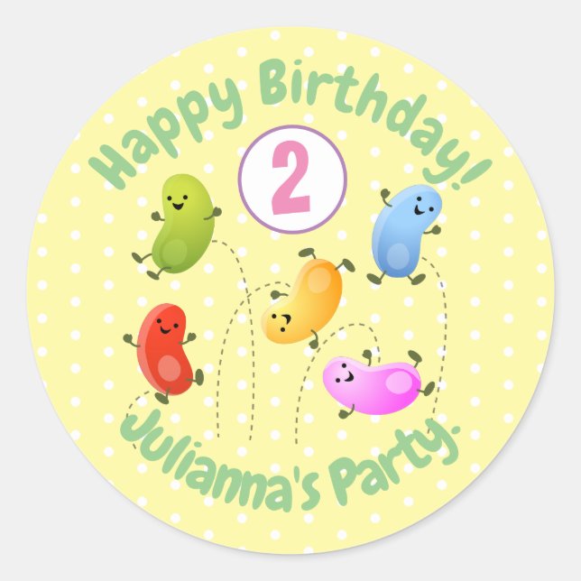 Pegatina Redonda Malas judías felices saltando ilustracion personal (Anverso)