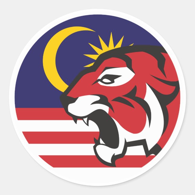 Pegatina Redonda Malasia: Animal nacional malasio del tigre de Mala (Anverso)
