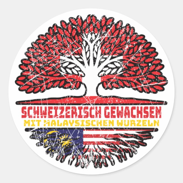 Pegatina Redonda Malaysisch Schweizer Schweiz Baum Wurzel (Anverso)