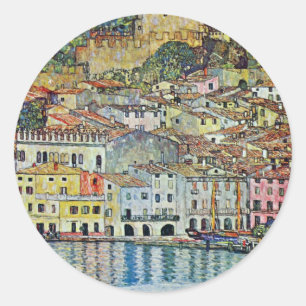 Pegatina Redonda Malcesine en el lago de Garda por Gustav Klimt