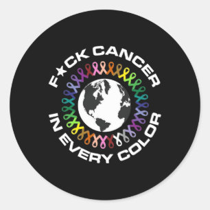 Pegatina Redonda Maldito Cáncer En Cada Color Día Mundial del Cánce
