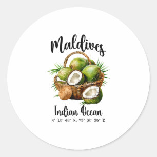 Pegatina Redonda Maldivas Coco Indian Ocean Isla Tropical Gps