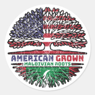 Pegatina Redonda Maldivas Maldivian American USA Tree Roots Flag