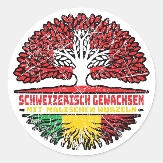 Pegatina Redonda Mali Malisch Schweizer Schweiz Baum Wurzel Flagge (Anverso)