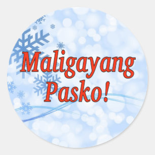 Pegatina Redonda ¡Maligayang Pasko! Feliz Navidad en el rf tagalo