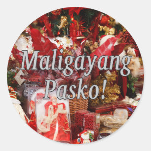 Pegatina Redonda ¡Maligayang Pasko! Feliz Navidad en Tagalog wf