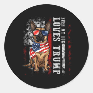 Pegatina Redonda Malinois belga Hasta a mi perro le encanta a Trump