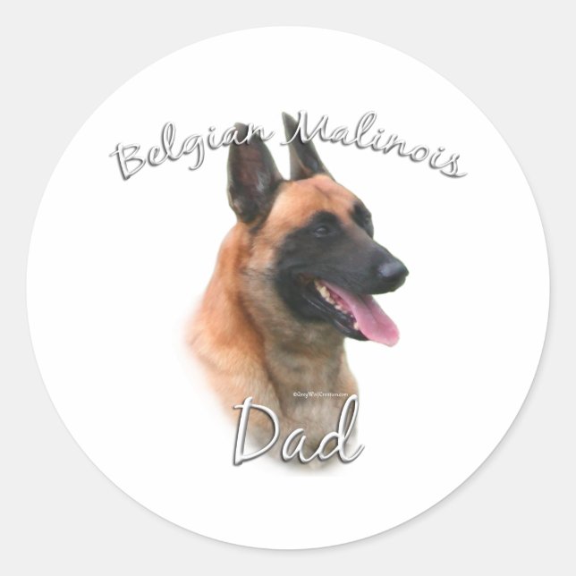 Pegatina Redonda Malinois Dad 2 de Bélgica (Anverso)
