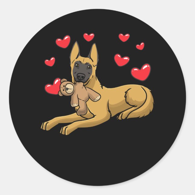 Pegatina Redonda Malinois Dog With Stuffed Animal Belgian Shepherd (Anverso)