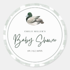 Pegatina Redonda Mallard Duck Baby Shower Gender Neutral Green