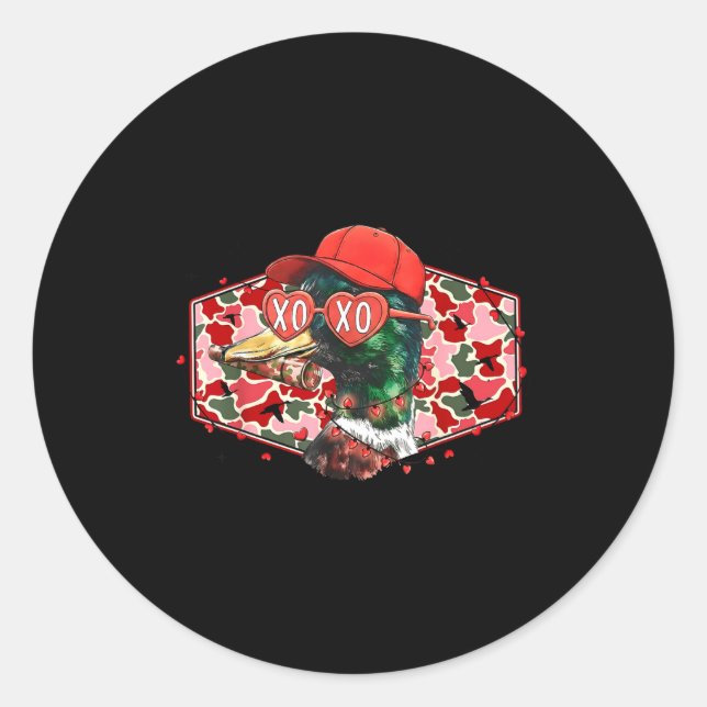 Pegatina Redonda Mallard Duck Camouflage Happy Valentine's Day Hunt (Anverso)