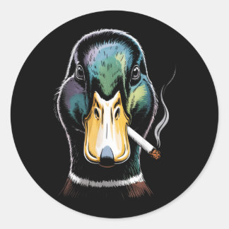 Pegatina Redonda Mallard Smoking Cigarette Meme Funny Mallard Duck