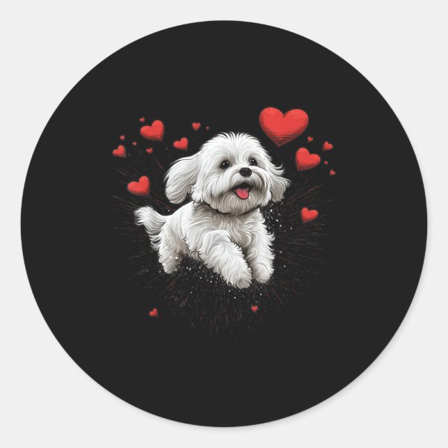 Pegatina Redonda Maltese Dog Love Heart For Valentines Day Maltese  (Anverso)