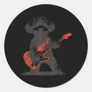 Pegatina Redonda Maltipoo Antiguo Tocando Guitarra Perro Divertido