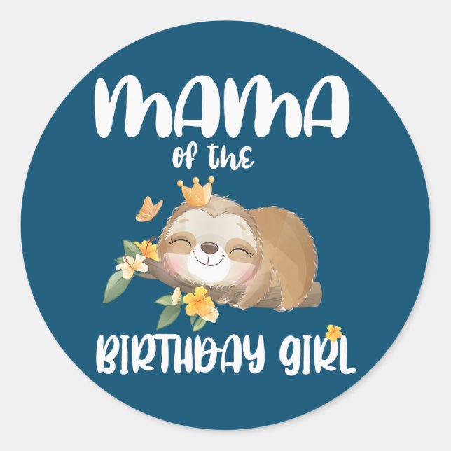 Pegatina Redonda Mama 1.ª Sloth Family Birthday (Anverso)