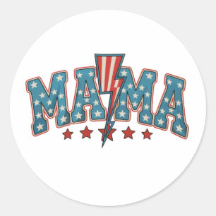 Pegatina Redonda Mamá 4 de julio Patriótica Mamá Perno Relámpago
