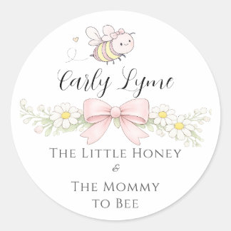 Pegatina Redonda Mamá Abeja a Pequeña Miel regalo para baby shower