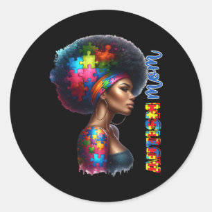 Pegatina Redonda Mamá Afro Autismo Conciencia Mamá Autismo Negro Ma