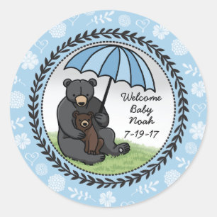 Pegatina Redonda Mamá agradable Bear y Cub del bebé personalizado