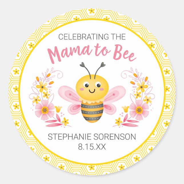 Pegatina Redonda Mamá amarilla para ser Baby Shower clásica redonda (Anverso)
