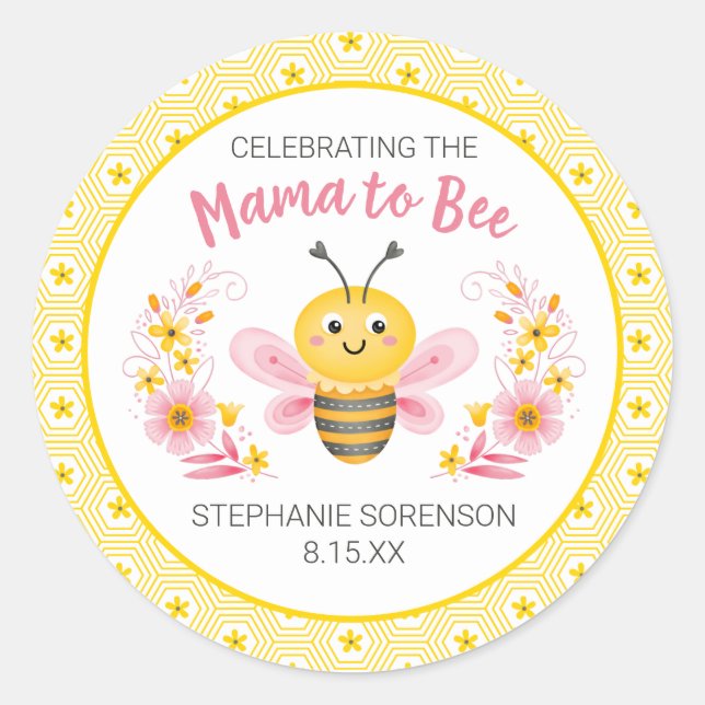 Pegatina Redonda Mamá amarilla para ser Baby Shower clásica redonda (Anverso)