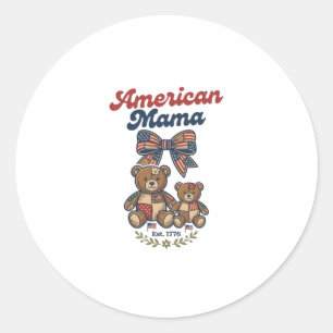 Pegatina Redonda Mamá Americana Oso Patriótico Parche Vector Desi