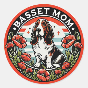 Pegatina Redonda Mamá Basset
