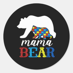 Pegatina Redonda Mama Bear Autism Awareness Puzzle Mom Gift
