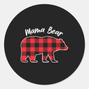 Pegatina Redonda Mama Bear Flannel Red Plaid Pajama Familia Matanza
