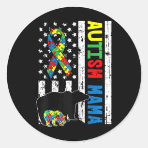 Pegatina Redonda Mama Bear Matanza Autismo Familiar Regalos De Sens