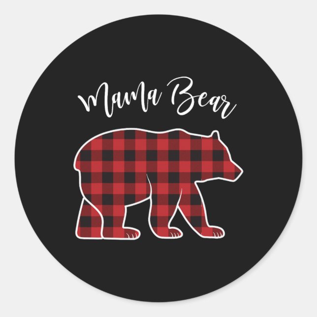 Pegatina Redonda Mama Bear Pajama Red Buffalo Xmas Funny Family Chr (Anverso)