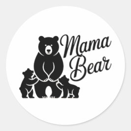 Pegatina Redonda Mama Bear with Cubs Cute Family Bear