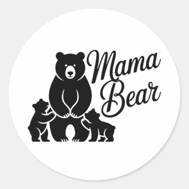 Pegatina Redonda Mama Bear with Cubs Cute Family Bear (Anverso)