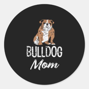 Pegatina Redonda Mamá bulldog se divierte diciendo mujeres