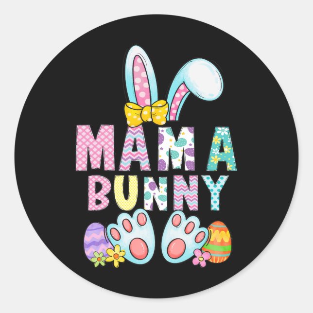 Pegatina Redonda Mama Bunny Cute Easter Mom Bunny Rabbit Easter Day (Anverso)