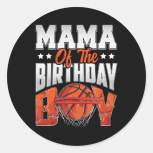 Pegatina Redonda Mama Bysketbyll Birthday Boy Family Byller B-day P