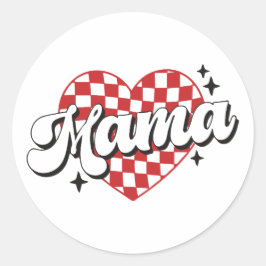 Pegatina Redonda Mama Checkered heart