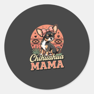 Pegatina Redonda Mamá Chihuahua linda lazo perro mamá