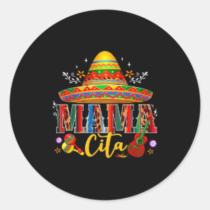 Pegatina Redonda Mama cita cinco de mayo sombrero mexicano familia