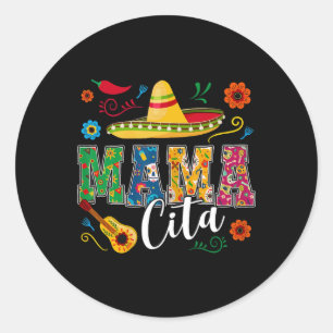 Pegatina Redonda Mama Cita Cinco De Mayo Sombrero Mexicano Guitarra