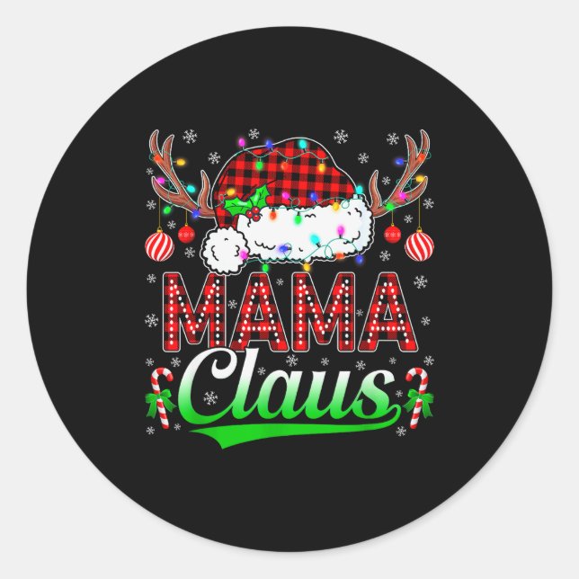 Pegatina Redonda Mama Claus Christmas Lights Matching Family Xmas P (Anverso)