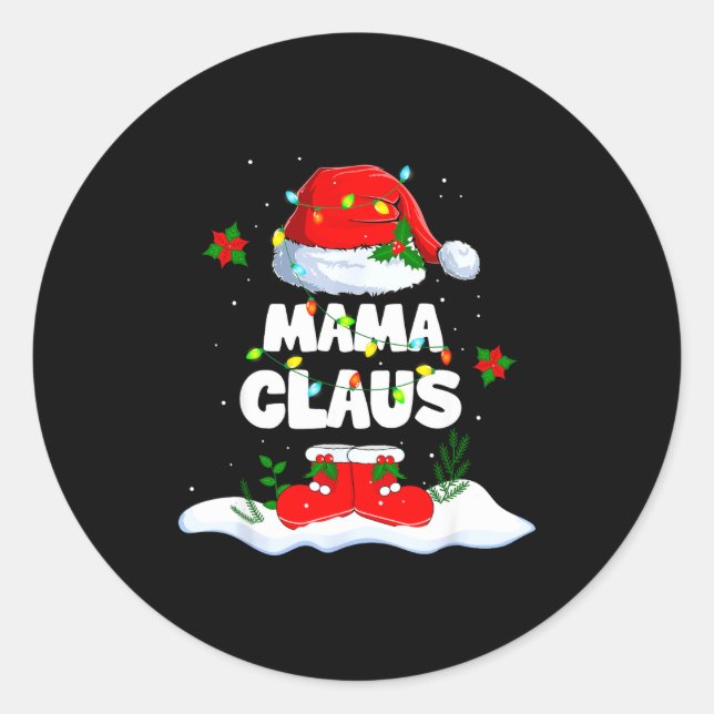 Pegatina Redonda Mama Claus Santa Matching Family Christmas Lights  (Anverso)