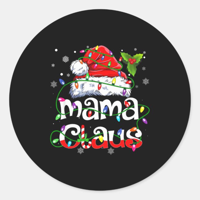 Pegatina Redonda Mama Claus Shirt Christmas Lights Pajama Family Ma (Anverso)