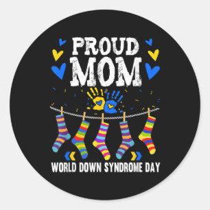 Pegatina Redonda Mamá con conciencia sobre el síndrome de Down