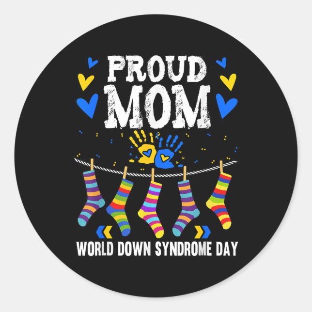 Pegatina Redonda Mamá con conciencia sobre el síndrome de Down (Anverso)