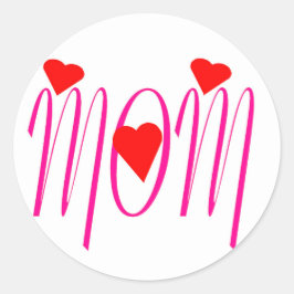 Pegatina Redonda Mamá con corazones rojos