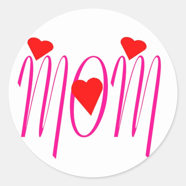 Pegatina Redonda Mamá con corazones rojos (Anverso)
