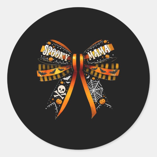 Pegatina Redonda Mama Coquette Bow Calabaza Cute Halloween Mujeres (Anverso)