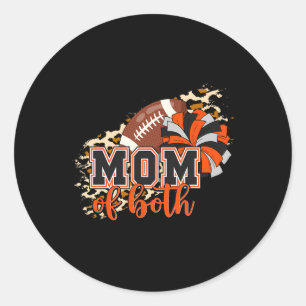 Pegatina Redonda Mamá de ambos porristas de fútbol naranja negro po